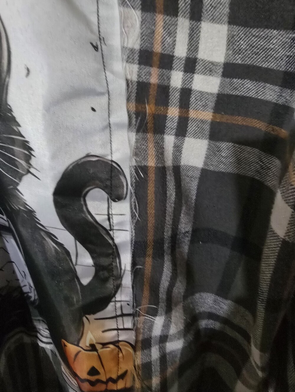 Halloween Ghost & Black Cat Upcycle Shirt - Gray/Black - Picture 3 of 3